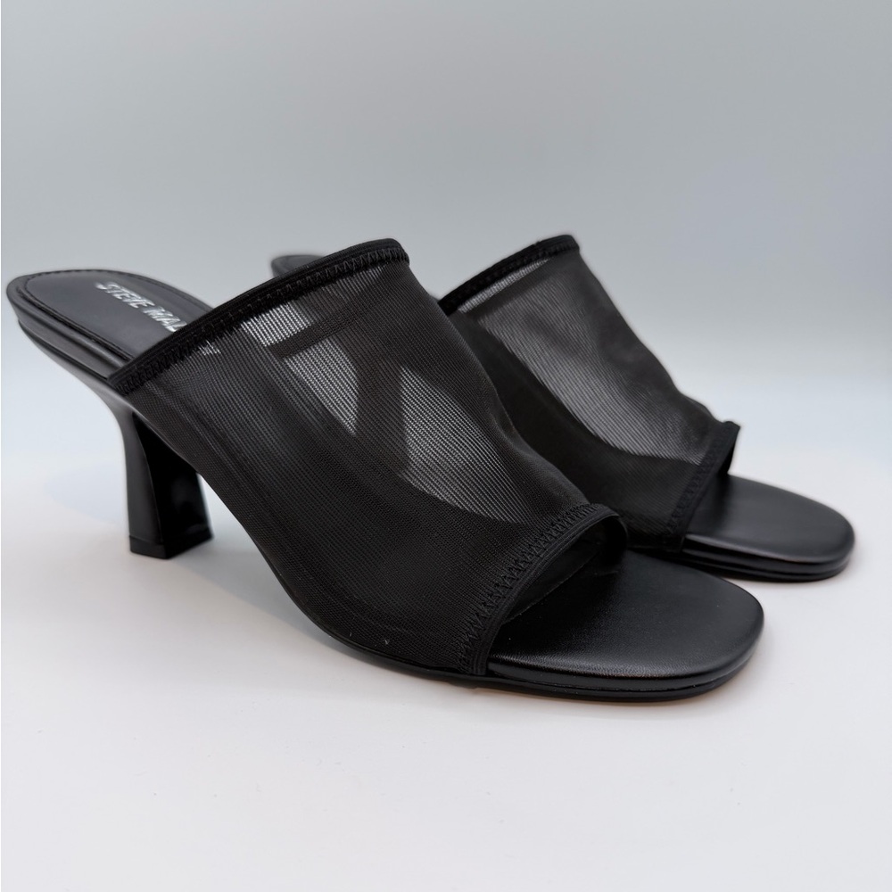 Steve Madden “Gleam” Black Sheer Mules
